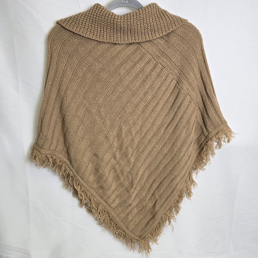 Vermont Country Store Cowl‎ Neck Knit Poncho Shawl, Tan Beige, Missy One Size - Picture 8 of 10